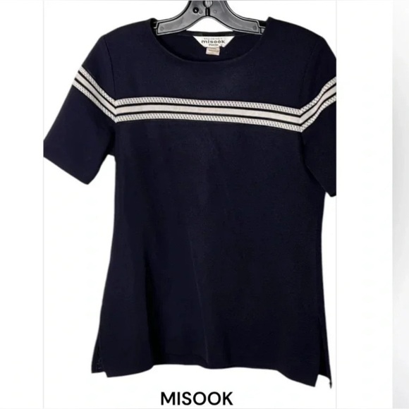 Exclusively MISOOK top,eyelet,mesh,sailor,coastal vibe,career,old money,sz 14,EC - Picture 1 of 16